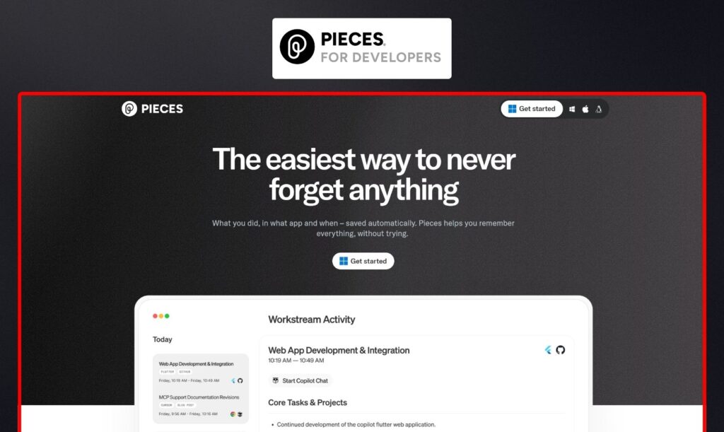 Image showing "Pieces for developers"