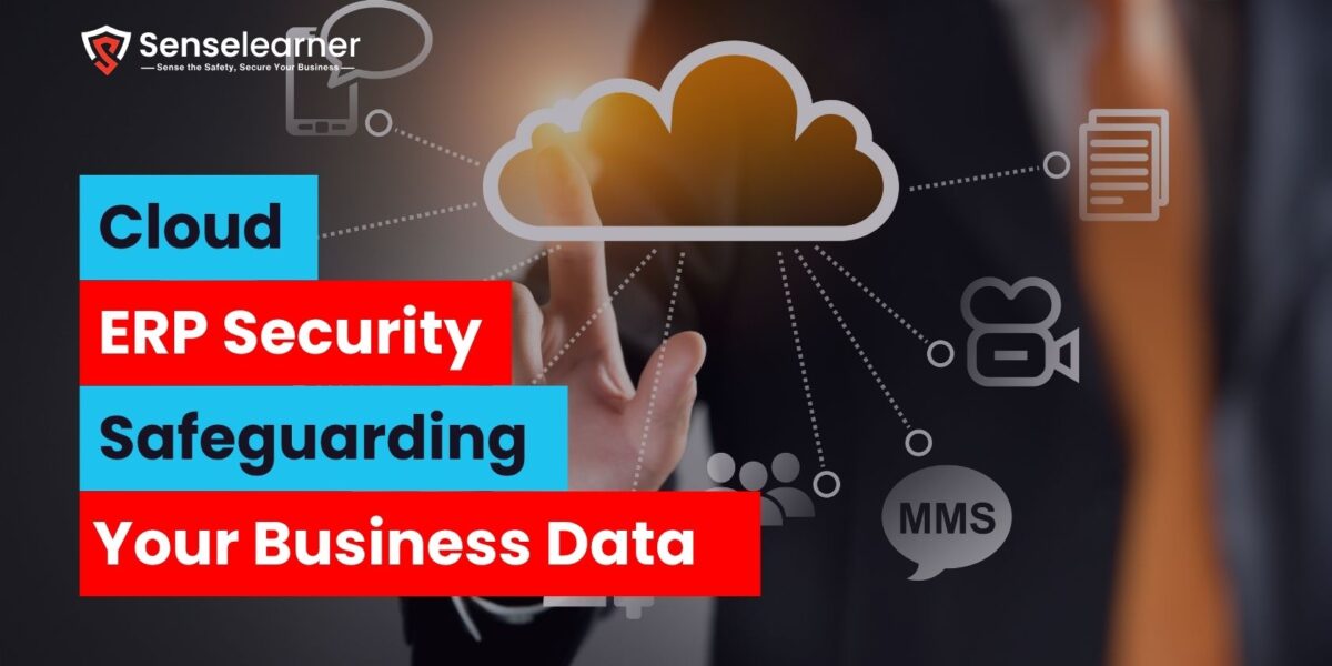 Cloud icons symbolizing ERP security and data protection are being engaged with by a business professional.